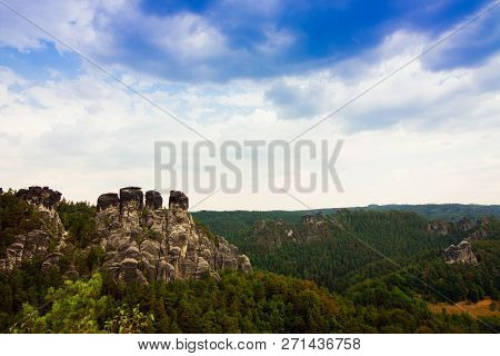 Rock Formations Of The Elbe Sandstone Mountains Around The Baste