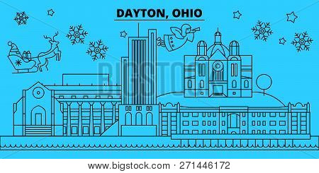 United States, Dayton Winter Holidays Skyline. Merry Christmas, Happy New Year Decorated Banner With