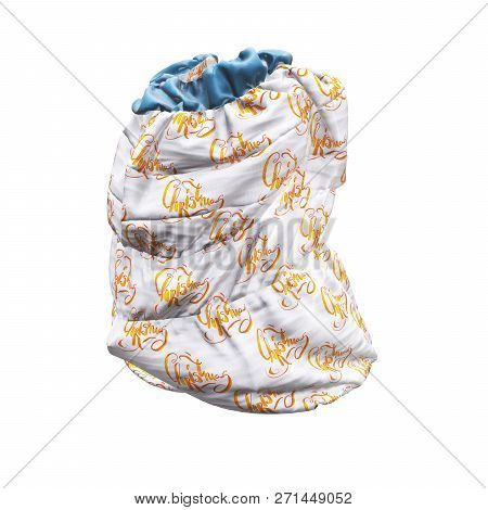 Santa Clauss Bag Or Sack With Christmas Word Lettering Made By Watercolor , Full Of Gifts, On White 