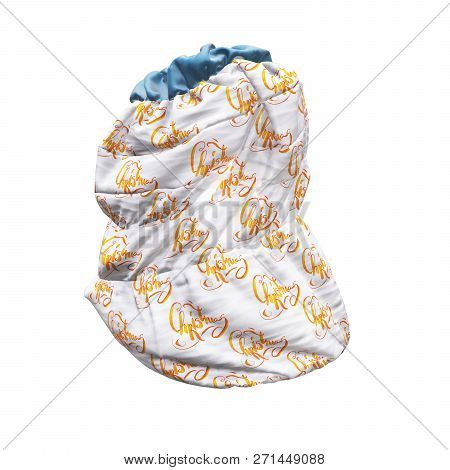 Santa Clauss Bag Or Sack With Christmas Word Lettering Made By Watercolor , Full Of Gifts, On White 