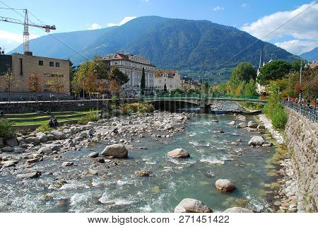 View Of Merano Meran, A Town In South Tyrol Italy, Crossed By The Passer River