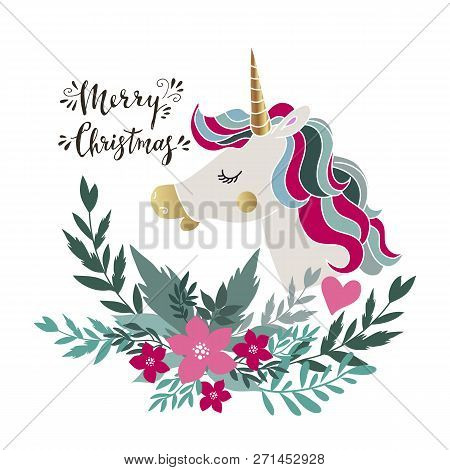 Merry Christmas. Hand Drawn Christmas  Card With Reindeer. Holiday Art Background. Unique Hand Drawn