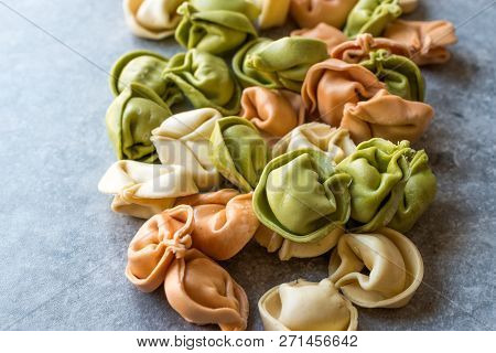 Colored Raw Pasta Tortellini / Multicolor / Colorful Or Tri Colored.