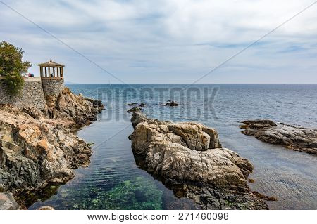 Parapet Walk Or Cami De Ronda By The Mediterranean Sea In Costa Brava, S Agaro, Catalonia, Spain.