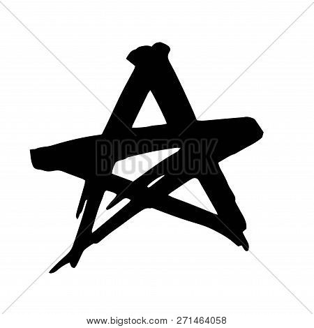 Star. Hand Drawn Paint Object For Design Use. Abstract Brush Drawing. Vector Art Illustration Grunge