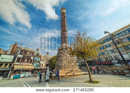 Istanbul, Turkey: Column Of Cemberlitas, Constantine Column, At Sultanahmet Area On October 3, 2018