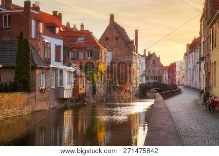 Classic Postcard View Of The Historic City Center Of Brugge, Often Referred To As The Venice Of The 