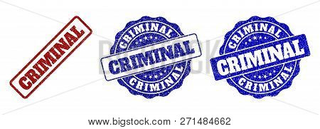 Criminal Grunge Stamp Seals In Red And Blue Colors. Vector Criminal Imprints With Grunge Effect. Gra