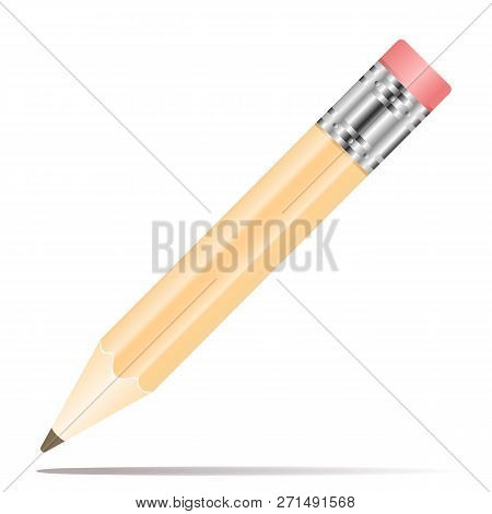 Pencil Icon In Flat Design. Vector Illustration. Pencil On White Background With Shadow.