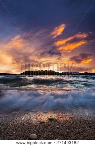 Sunrise on the bay of Nidri in Lefkas island Greece