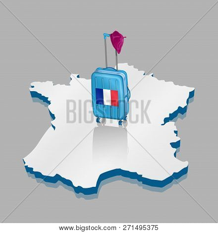 French Beret Over A Wheeled Bag And France 3d Map For Travel. All The Objects Are In Different Layer