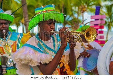 Freeport Bahamas - September 22, 2011: Male Dancers Dressed In Traditional Costumes Performing At A 