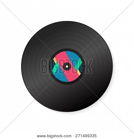 Realistic Vinyl Record With Cover Mockup. Disco Party. Retro Design. Vector Stock Illustration.