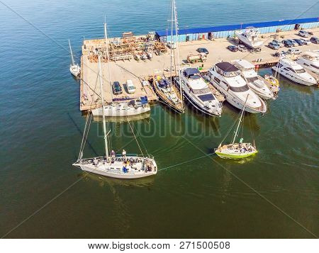 Yachts Parking In Harbor At Sunset, Harbor Yacht Club