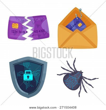 Vector Illustration Of Virus And Secure Sign. Set Of Virus And Cyber Stock Vector Illustration.