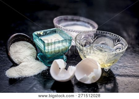 Close Up Of One Of The Anti Aging Treatment Or Face Pack I.e. Raw Rice Flour With Some Egg White Wel