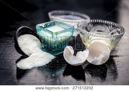 Close Up Of One Of The Anti Aging Treatment Or Face Pack I.e. Raw Rice Flour With Some Egg White Wel