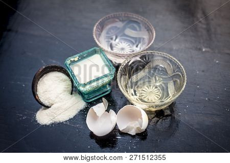 Close Up Of One Of The Anti Aging Treatment Or Face Pack I.e. Raw Rice Flour With Some Egg White Wel