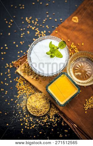 Herbal And Organic Home Remedy For Hair Fall I.e. Egg White Mixed With Curd And Fenugreek Seeeds In