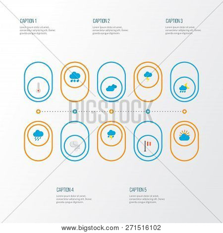 Air Icons Flat Style Set With Shower, Rain-snow, Hail And Other Hailstones Elements. Isolated Vector