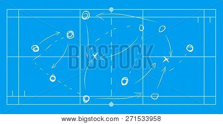 Volleyball Sport Field Plan With Game Strategy Red Scheme On White