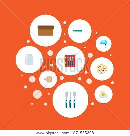 Set Of Cooking Icons Flat Style Symbols With Pizza, Recipe Book, Cutting Board And Other Icons For Y