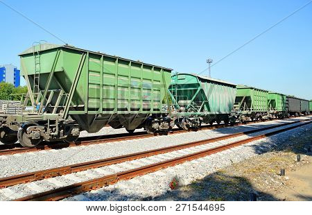 Freight Railroad Hopper Cars At A Summer Day