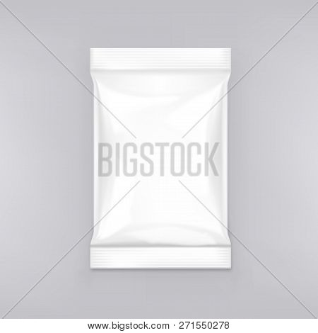 Blank Glossy Foil Pouch Snack Packaging On White Background