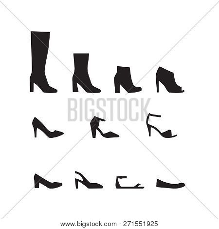 Vector Set Of Different Types Of Women Shoes Silhouettes. Women