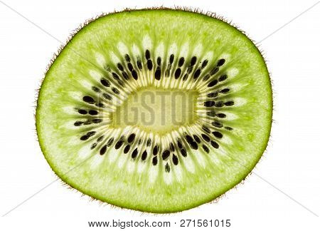 Sliced Kiwifruit Rings On White Background Top View Macro