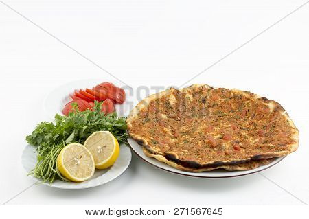 Traditional Delicious Turkish Foods; Turkish Pizza, Meat Bread (lahmacun)