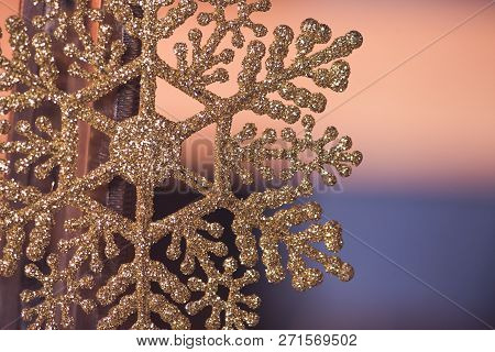 Background With Christmas Decoration Snowflake. Holiday Decor Concept.