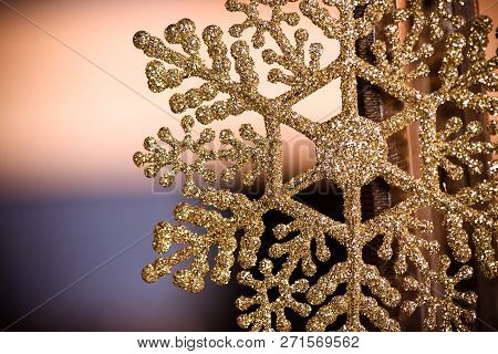 Background With Christmas Decoration Snowflake. Holiday Decor Concept.