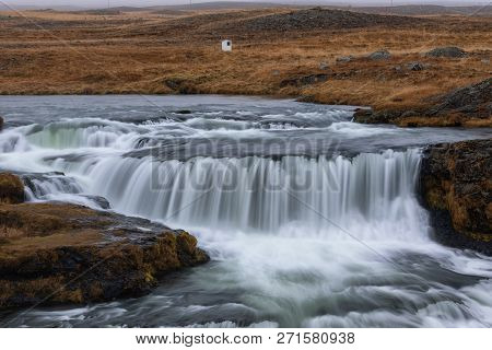 Reykjafoss, Beautiful Waterfall In The North Part Of Iceland