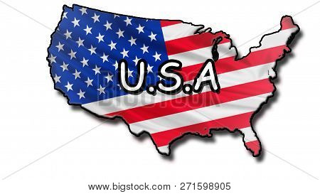 U.s.a. (with An Inscription). Flag Country. Map .