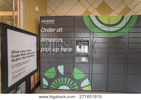 Amazon Locker Self-service Parcel Delivery, Pickup At Whole Foods Store Entrance