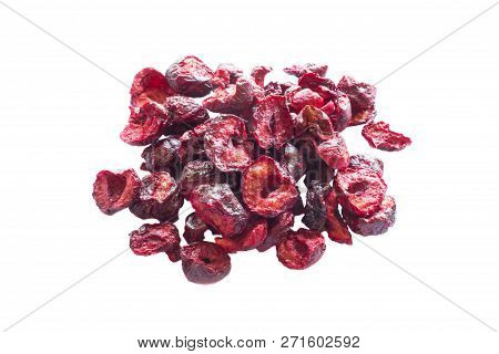 Freeze Dried And Fresh Cherry On A White Background. Isolated. Lyophilization. Food For Astronauts