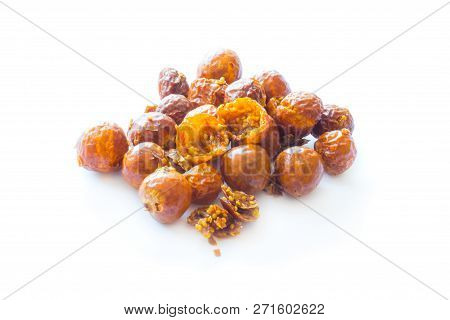 Freeze Dried Physalis On A White Background With Shadow. Lyophilization. Food For Astronauts