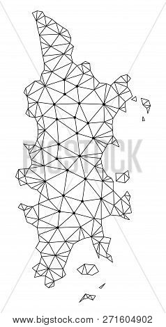 Polygonal Mesh Map Of Phuket In Black Color. Abstract Mesh Lines, Triangles And Points With Map Of P