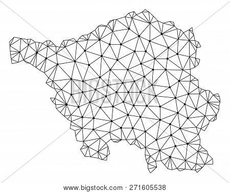 Polygonal Mesh Map Of Saarland State In Black Color. Abstract Mesh Lines, Triangles And Points With 