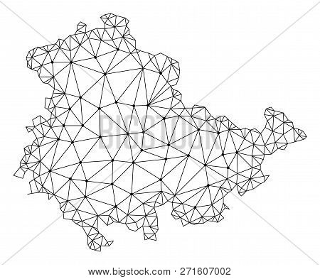 Polygonal Mesh Map Of Thuringia State In Black Color. Abstract Mesh Lines, Triangles And Points With
