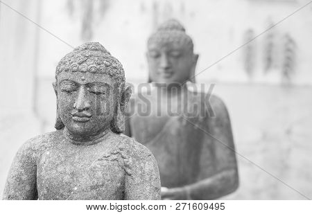 Buddhism Culture Background With Two Buddha Statue Sculpture