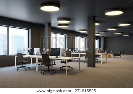 Brown Industrial Style Office Interior, Columns