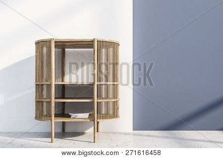 Bookcase In White And Purple Room