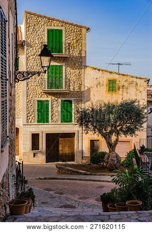 Idyllic View Of Banyalbufar Village On Majorca, Spain Balearic Islands