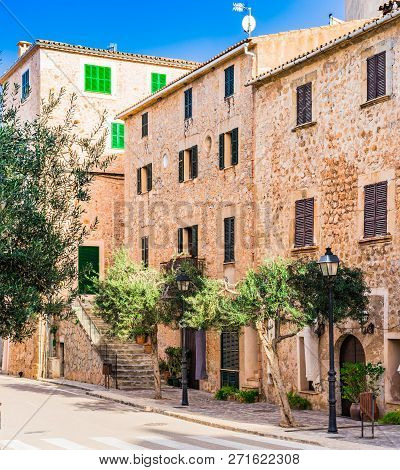 Street In Banyalbufar Village On Majorca, Spain Mediterranean Sea