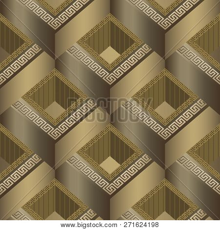 Geometric Tiled 3d Greek Vector Seamless Pattern. Surface Abstra