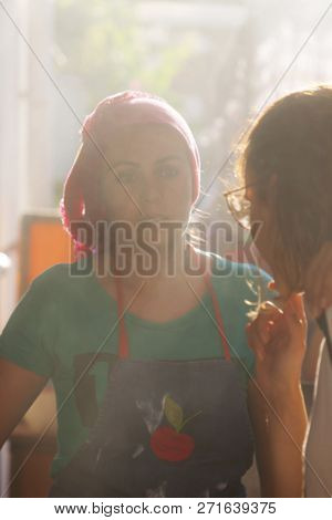 Portrait Of A Turkish Young Woman At Bazaar While Sun Beams Put Her In Backlight - Teos, Seferihisar