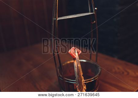 Shisha Hookah With Red Hot Coals. Sparks From Breathe. Modern Hookah With Coconut Charcoal For Relax