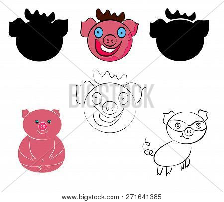 Funny Happy Pigs Set. New Year Symbol.